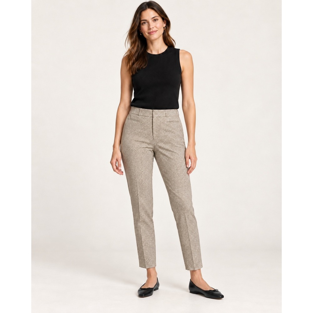 Banana Republic Womens Sloan Curvy Fit Pants 6 Tan Geometric Stretch Workwear